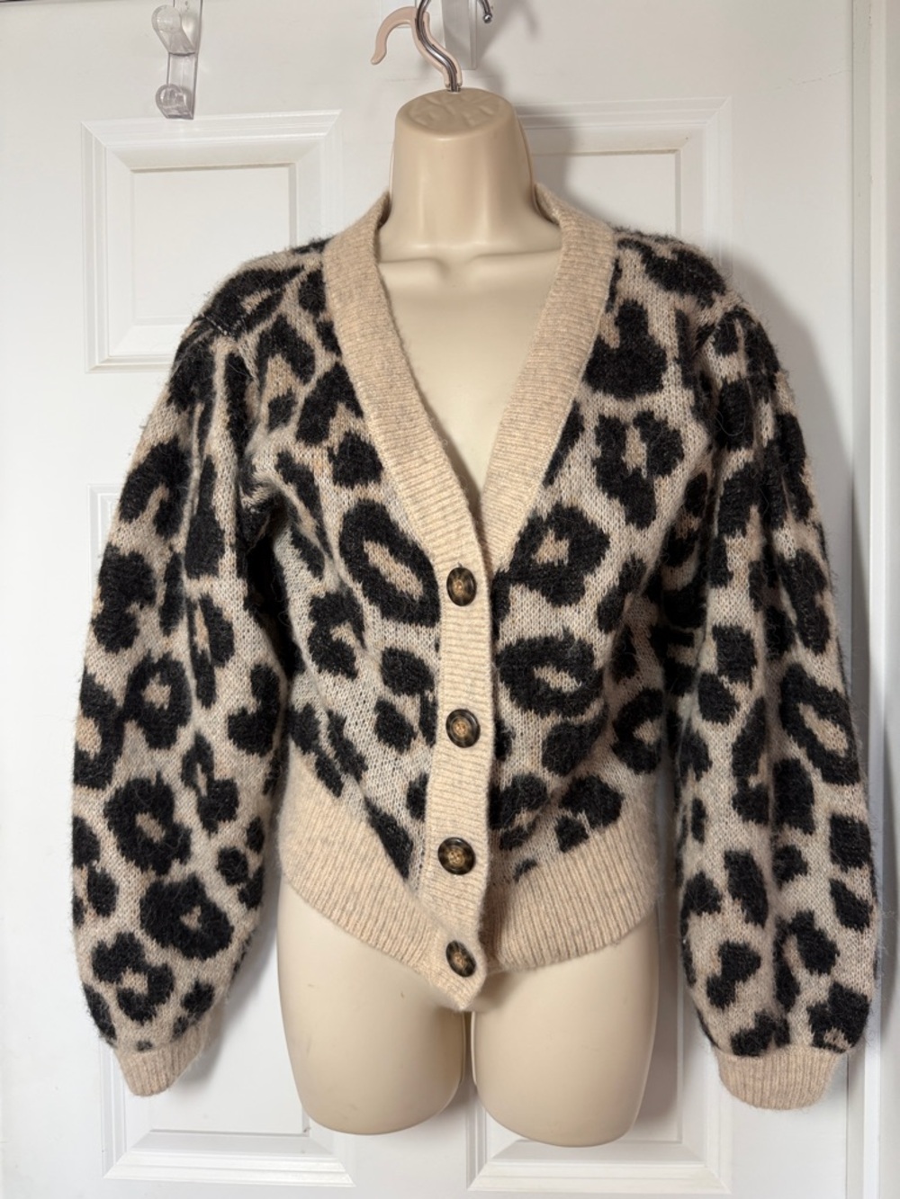 H&M Alpaca Leopard Print V-Neck Button Cardigan